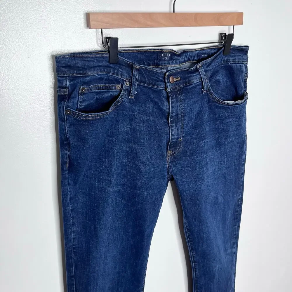 J.Crew Flex Slim Jeans Mens 35x34 Dark Wash Stretch Denim Cotton